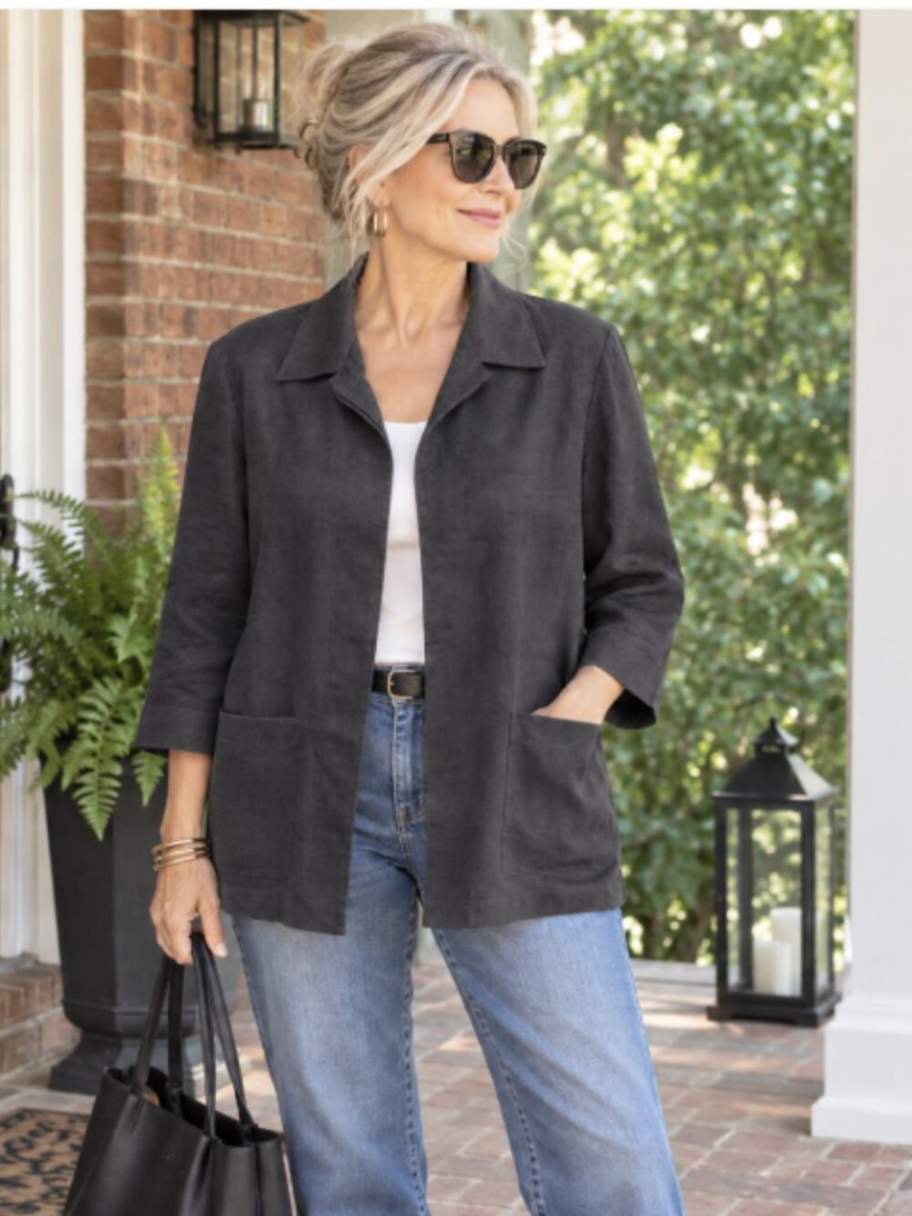 Lafayette 148 New York Linen Jacket 12 Washed Black Made in NYC